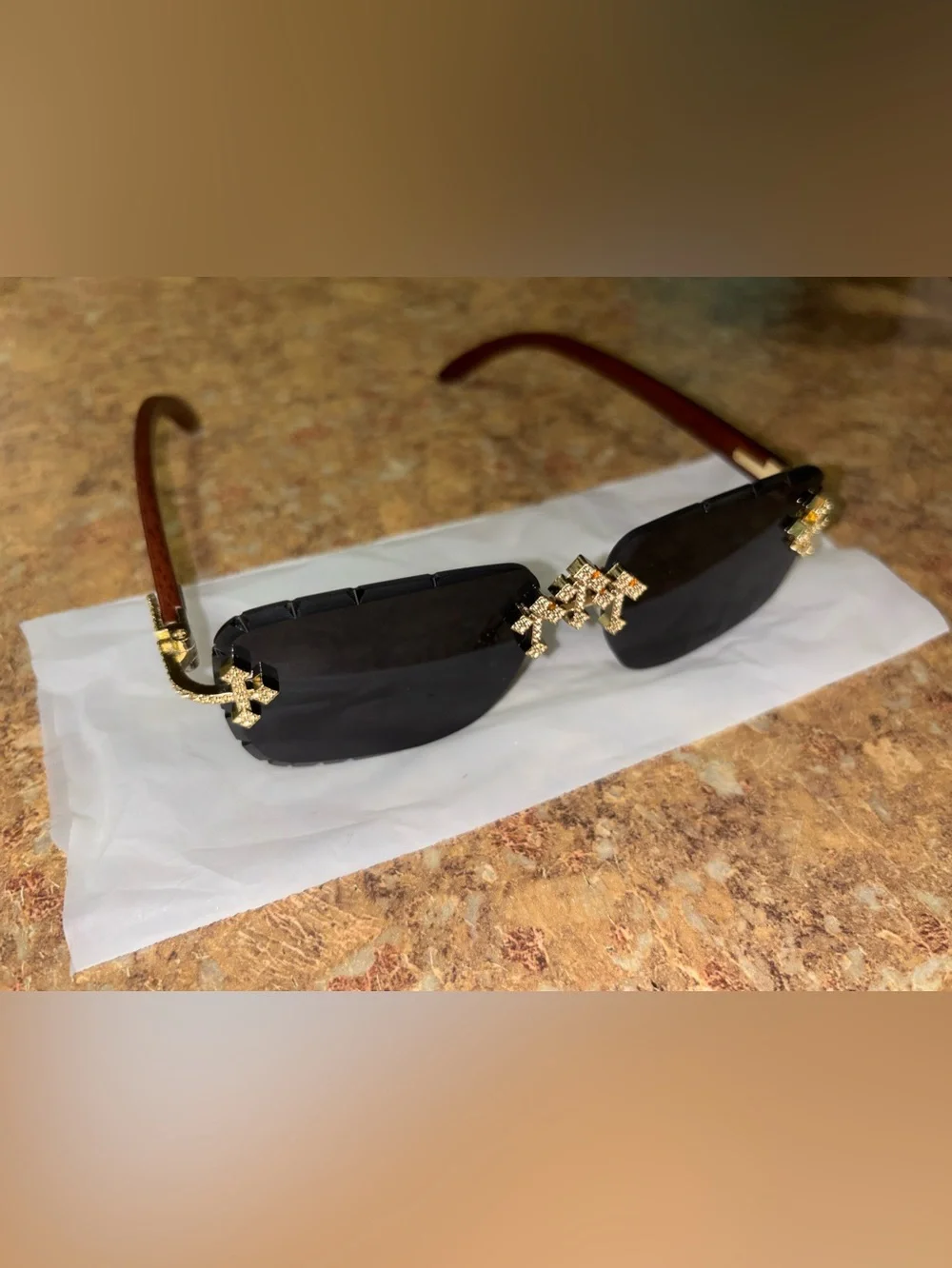 SLNP Gallery Black Sunglasses with Gold Cross Accent